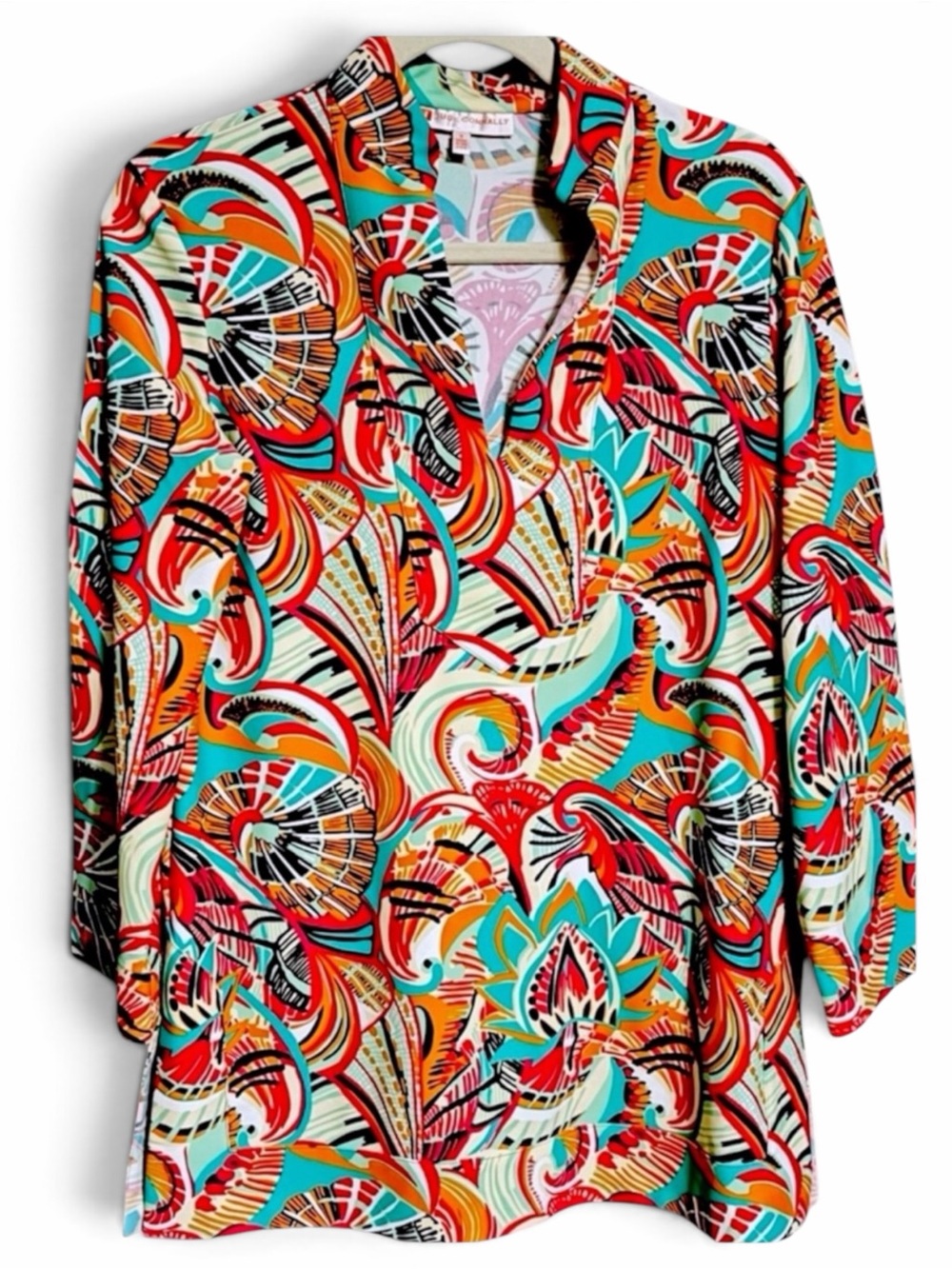 Jude Connally Chris Tunic Paisley Abstract Jude Cloth 3/4 Sleeve Stretch Blouse